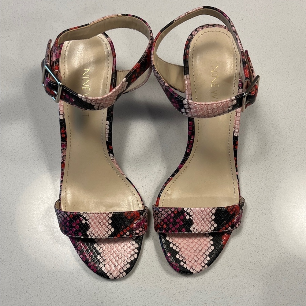 Nine West Pink and Black Snakeskin Sandals